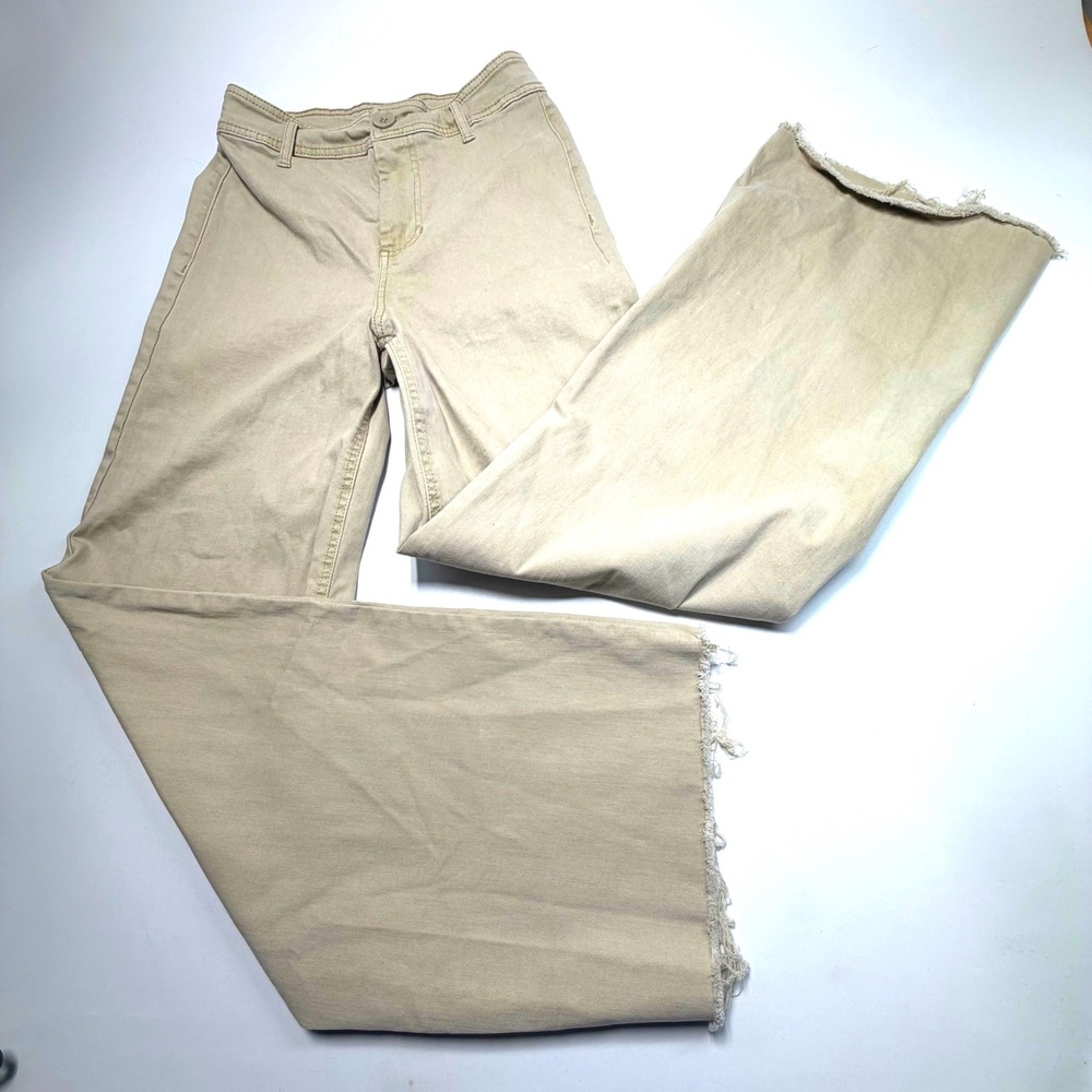 OAT New York Wide Leg Jeans Women 2/26 Beige Raw Hem High Rise Denim